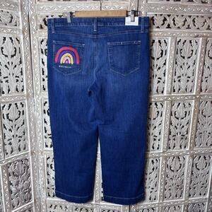 Wren & Glory Paige Nellie MED Wash Hand Painted Rainbow Pocket Custom Jeans 32